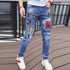 Slim Fit Korean Streetwear Graphical Printed Luxury Hip-Hop Stretch Denim Jeans for Men - Perfect Medium Wash Jeans Outfit